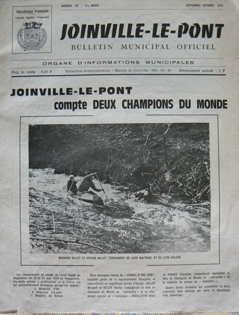 La presse locale relate les exploits de nos champions  La une du journal de Joinville le Pont en septembre 1975